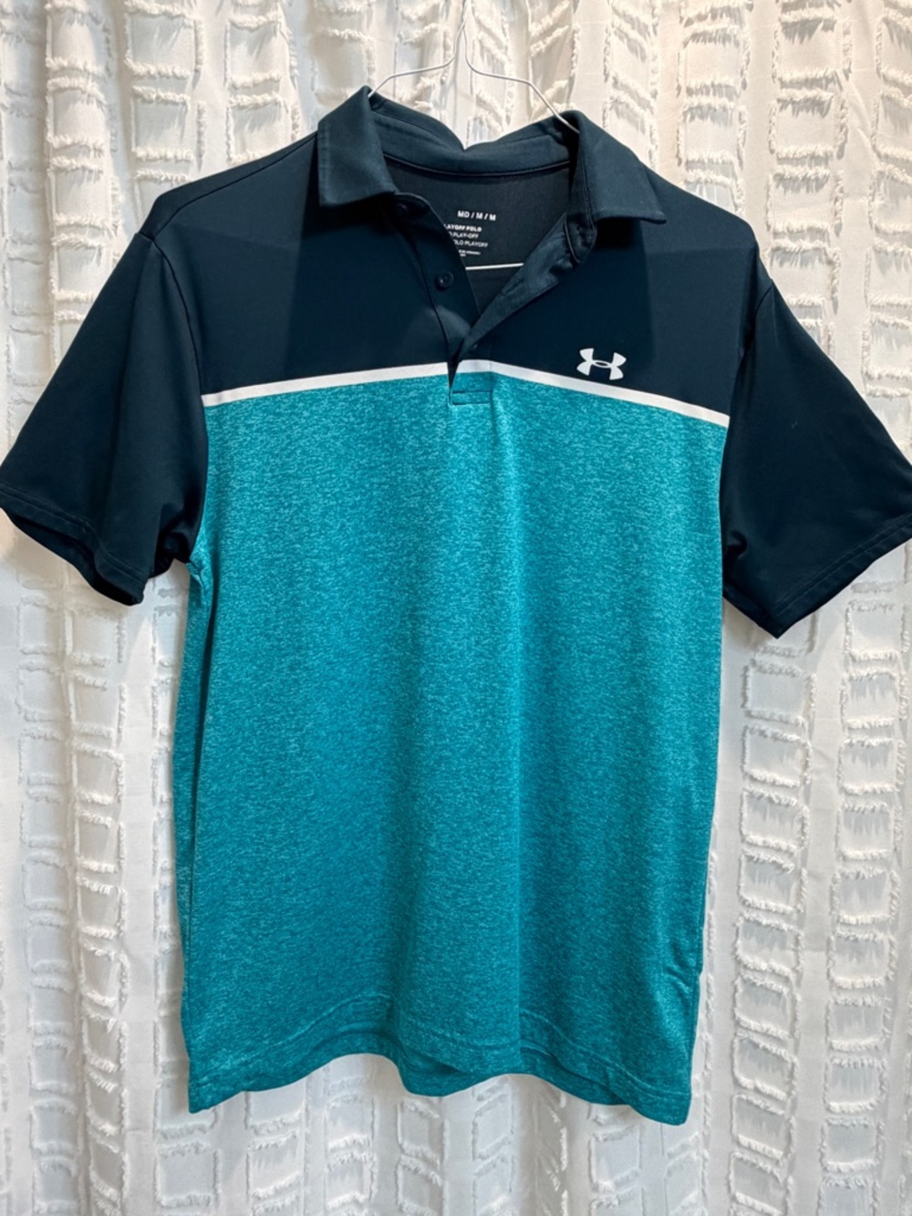 Under Armour Men's Teal and Navy Polo with White Accent